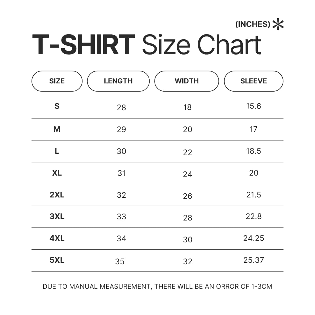 T shirt Size Chart - Aesop Rock Shop